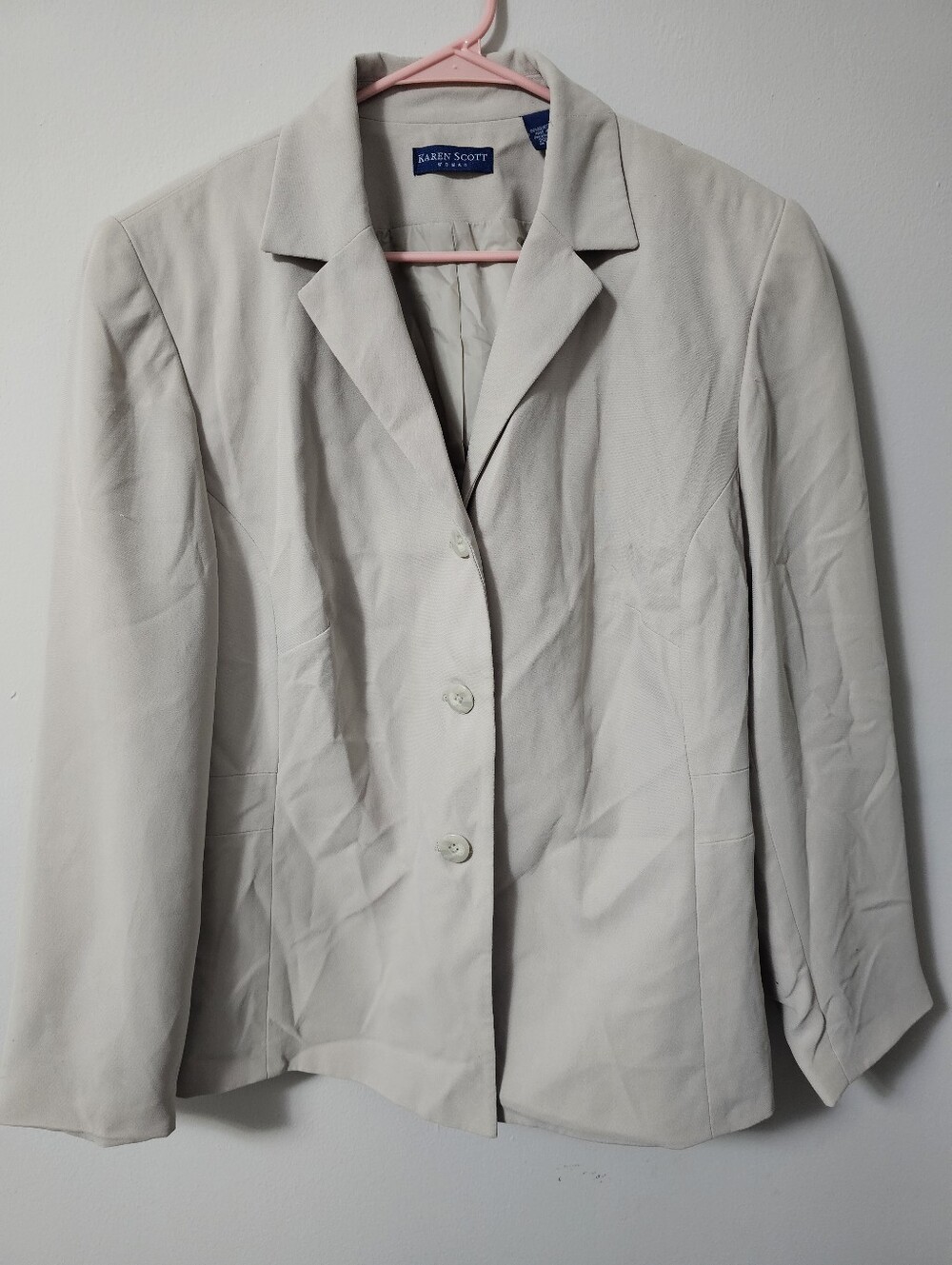 Beige Karen Scott Blazer  Button-Front Closure